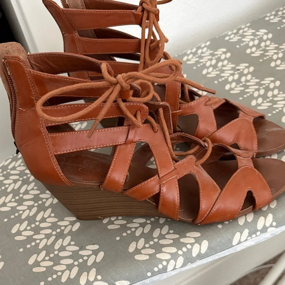 Jessica Simpson Brown Strappy Wedge Sandals